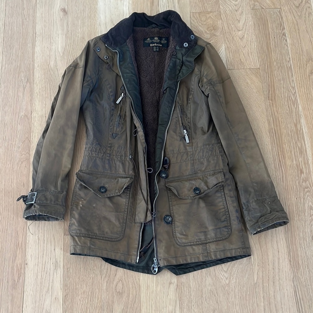 Barbour fleece lined wax jacket, size 4